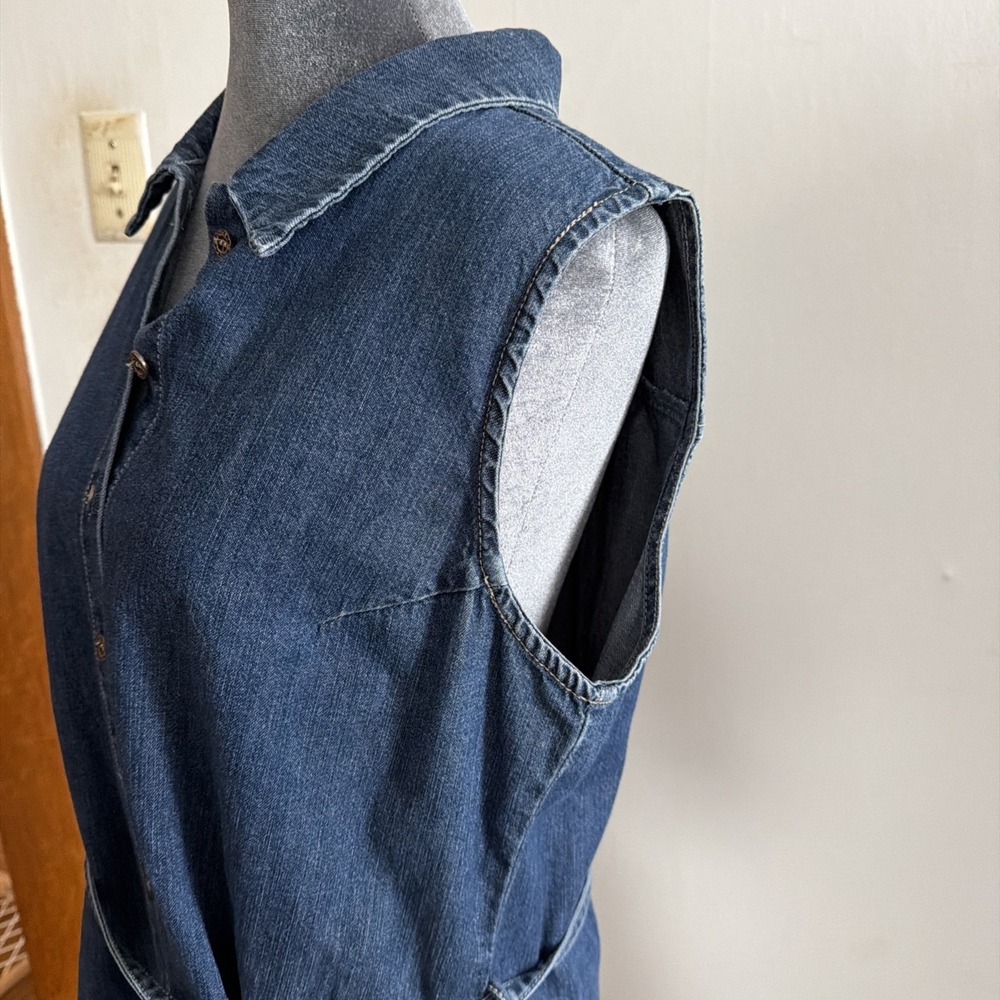 Vintage 90's Denim Jean Sleeveless Button Up Dress. Jumper Route 66. Y2K Large - Picture 5 of 8